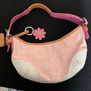 Pink Coach Hobo bag with flower keychain